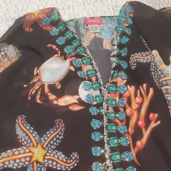 RANEES STARFISH RUFFLE DUSTER IN BLACK; One Size Fits Most,Size:Os P - Picture 8 of 12